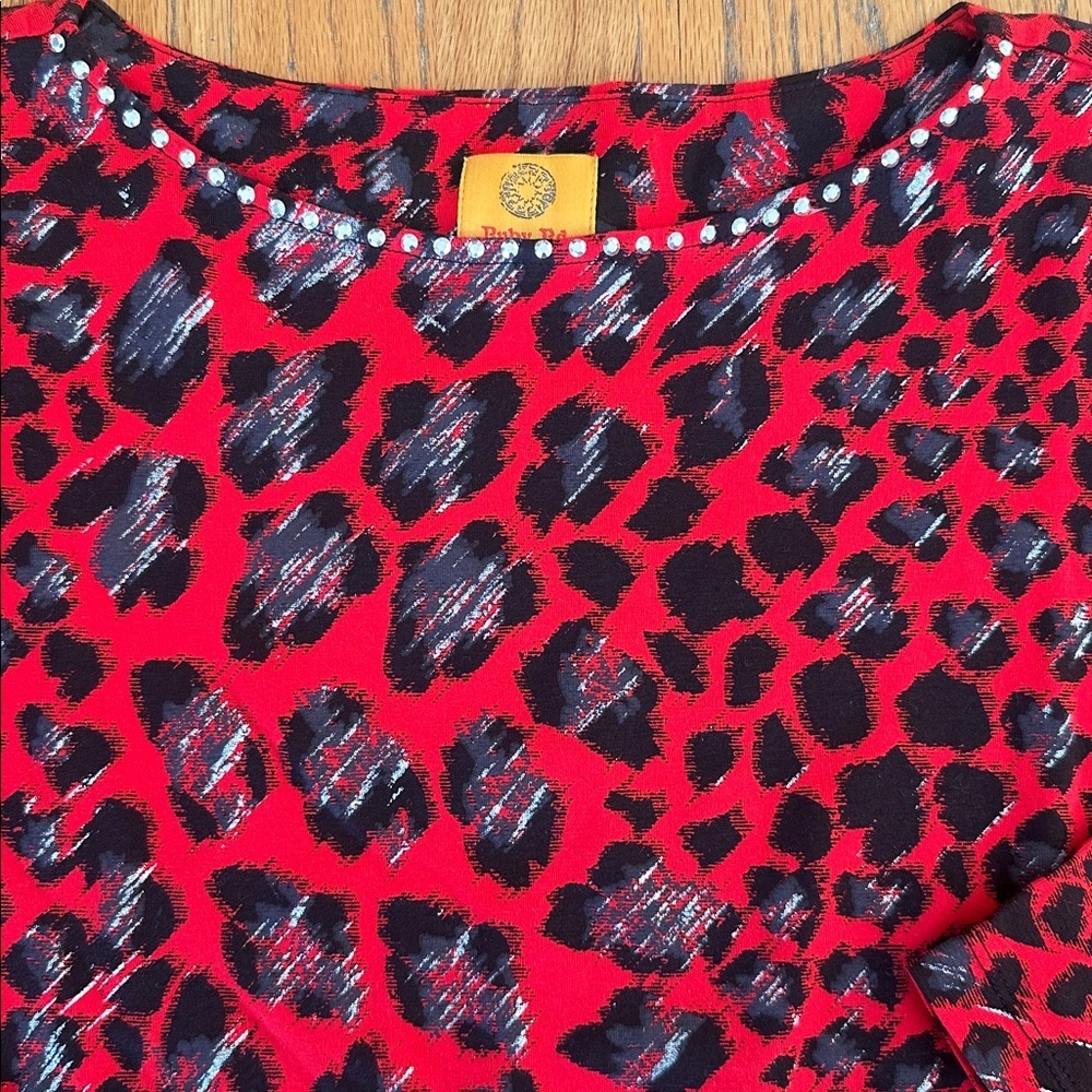 Ruby Rd. Red and Black Animal Print Top - Picture 4 of 7